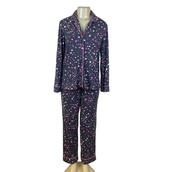 Simply Vera Women’s Navy Star Print Two-Piece Button-Down Pajama Set Sz S - New - Picture 1 of 16